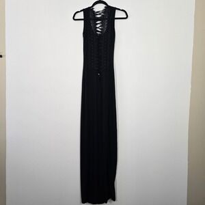 Tobi Maxi Dress Womens Small Black Lace Up Crochet Back NWT Boho Glam Whimsigoth